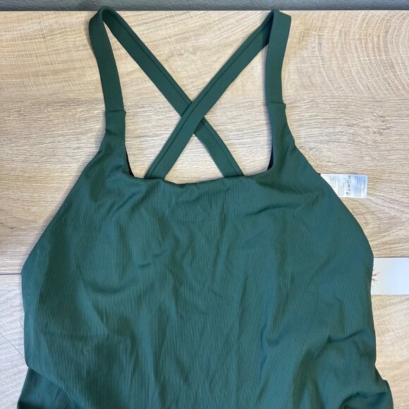 NWT Speedo Micro Ribbed Crossback One Piece Swimsuit High Cut Bottle Green L - Picture 2 of 11